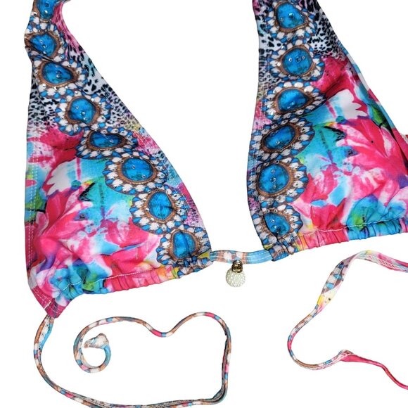 Ruby Yaya floral pattered halter top adjustable string bikini size small pink bl - Picture 3 of 7